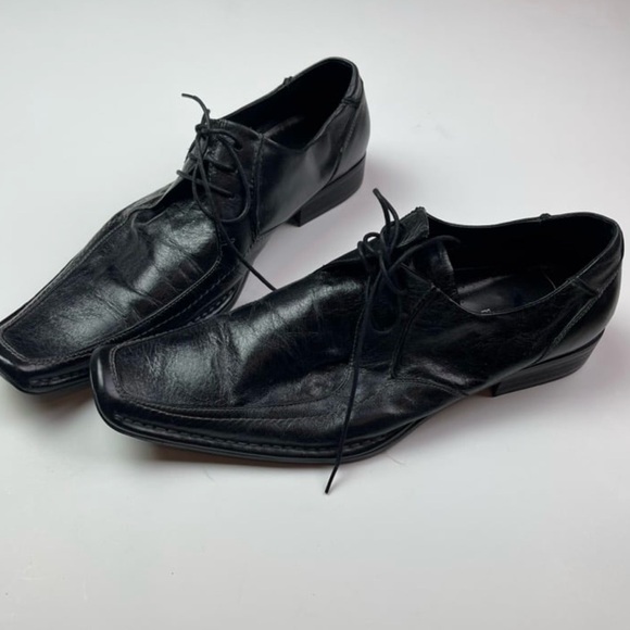 Black Square-toe Leather Lace Up Oxford Shoes main image 6